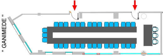 In the picture, the blueprint of the Ganimede meeting room of the Hotel Galileo Padova with the U-shape setup.