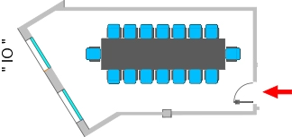 In the picture, the blueprint of the Io meeting room of the Hotel Galileo Padova with the table setup.